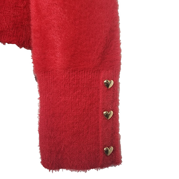 Bailey 44 Sweater Women's Medium Red Soft Eyelash Pullover Studded Heart Cuff - Picture 6 of 8